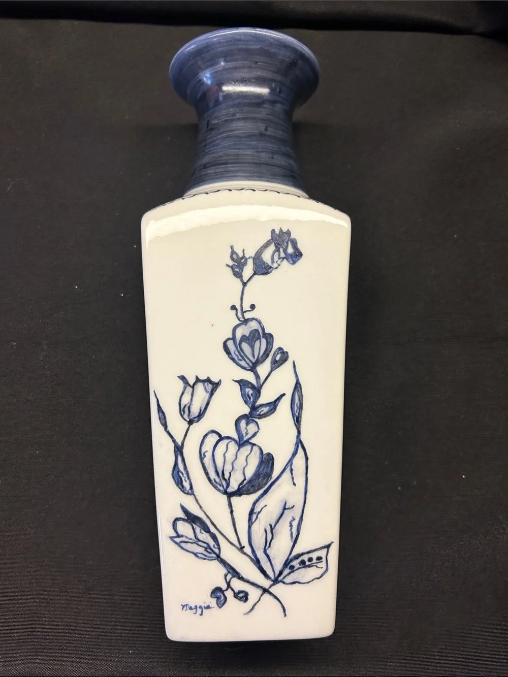 Hand painted Blue and White Floral Ceramic Vase - Home Accents